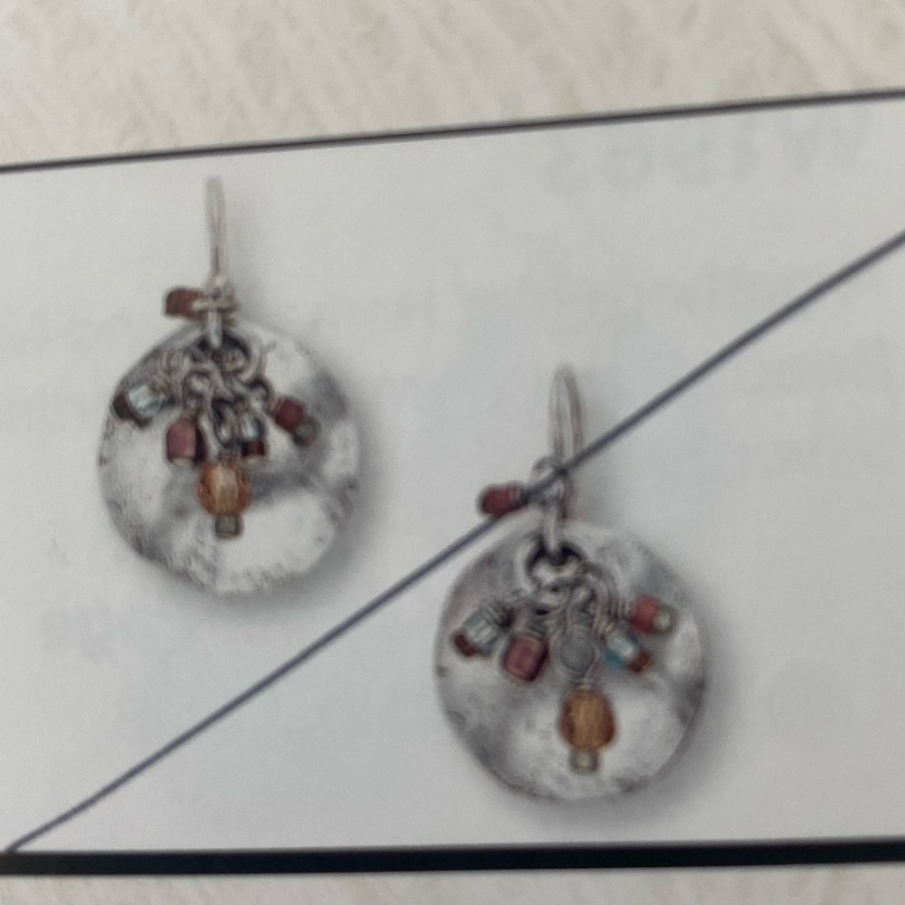 Sterling Silver Disc Earrings with Multicolor Glass Beads - Picture 2 of 3